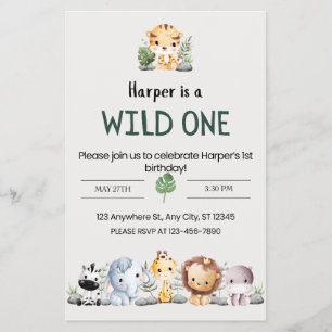 Prospectus 14 Cm X 21,6 Cm Zoo Animal Invitation Anniversaire