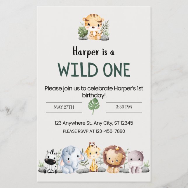 Prospectus 14 Cm X 21,6 Cm Zoo Animal Invitation Anniversaire (Devant)