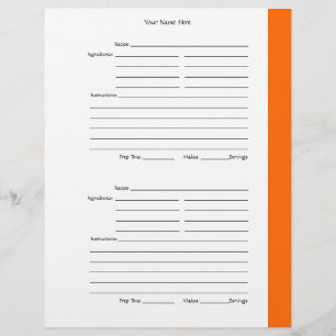 Prospectus 21,6 Cm X 24,94 Cm 4 par page - Orange 2-sided Recipe Pages
