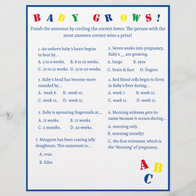 Prospectus 21,6 Cm X 24,94 Cm ABC "Baby Grows !" Flyer (Devant)
