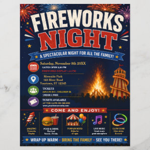 Prospectus 21,6 Cm X 24,94 Cm Affiche de la Nuit de Feux d'Artifice