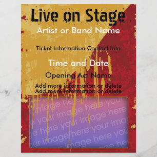 Prospectus 21,6 Cm X 24,94 Cm Affiche de musique rouge et bronzage Live on Stage