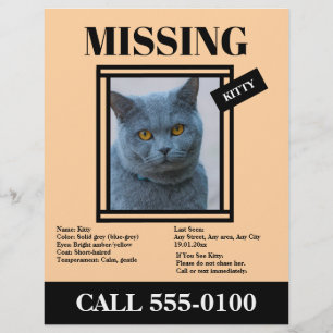 Prospectus 21,6 Cm X 24,94 Cm Affiche de recherche de l'animal de compagnie pers