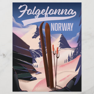 Prospectus 21,6 Cm X 24,94 Cm Affiche de ski Folgefonna Norvège. Art mural en bo