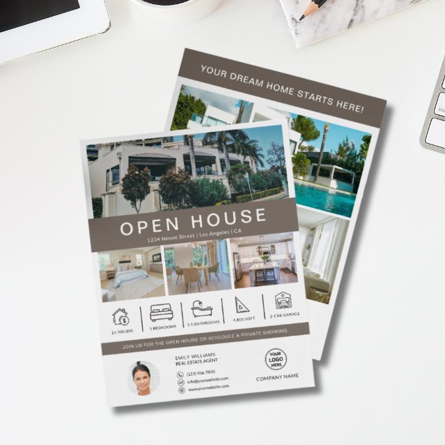 Prospectus 21,6 Cm X 24,94 Cm Agent immobilier Open House (Open House Real Estate Realtor Flyer)