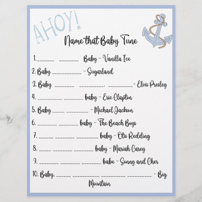 Prospectus 21,6 Cm X 24,94 Cm Ahoy Baby shower Game (Devant)