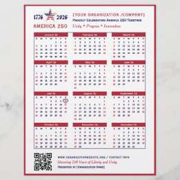 Prospectus 21,6 Cm X 24,94 Cm Amérique 250 Patriotic Red 2026 Calendrier Keepsak