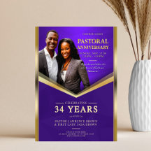 Anniversaire pastoral Purple & Gold Frame Church