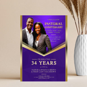 Prospectus 21,6 Cm X 24,94 Cm Anniversaire pastoral Purple & Gold Frame Church