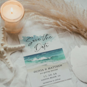 Prospectus 21,6 Cm X 24,94 Cm Aquarelle moderne Ocean Beach Photo Enregistrer la