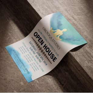 Prospectus 21,6 Cm X 24,94 Cm Aquarelle Turquoise d'or YOGA Studio Open House