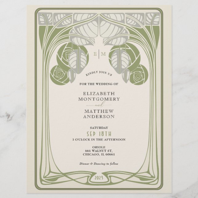 Prospectus 21,6 Cm X 24,94 Cm Arbres Mackintosh Vintage en Fleur Vert Sauge (Devant)
