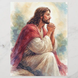 Prospectus 21,6 Cm X 24,94 Cm Art aquarelle Jésus en prière Foi chrétienne