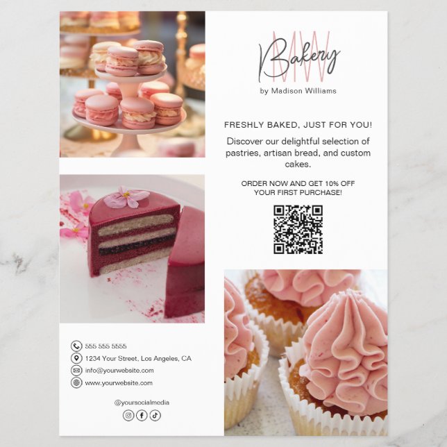 Prospectus 21,6 Cm X 24,94 Cm Bakery Custom Monogram Logo QR Flyer (Devant)