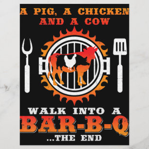 Prospectus 21,6 Cm X 24,94 Cm BBQ Un cochon et un poulet entrent dans un bar B