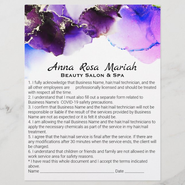 Prospectus 21,6 Cm X 24,94 Cm *Beauty Abstract Liability Waiver Services (Devant)