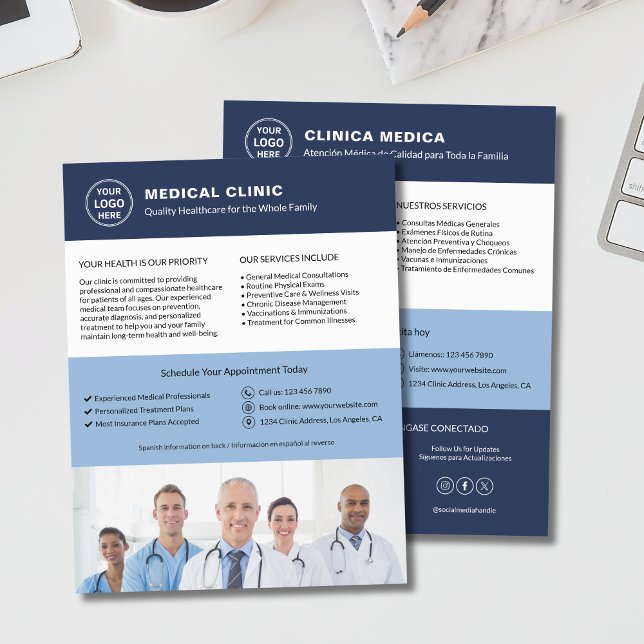 Prospectus 21,6 Cm X 24,94 Cm Bilingual Medical Clinic | English Spanish (Bilingual Medical Clinic English Spanish Flyer)
