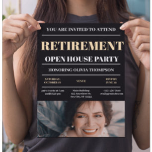 Prospectus 21,6 Cm X 24,94 Cm Black Retirement Open House Party Invitation