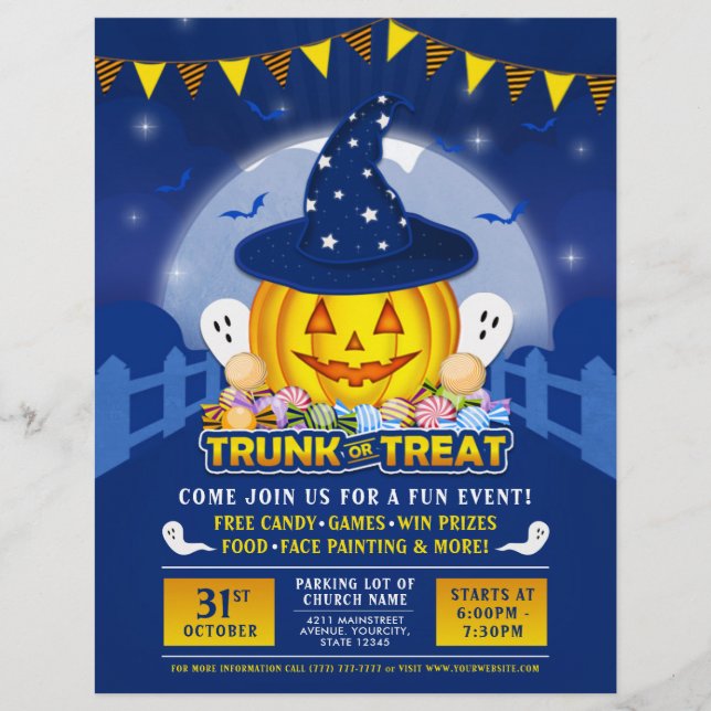 Prospectus 21,6 Cm X 24,94 Cm Blue Halloween Trunk ou Treat Cute Citrouille Even (Devant)