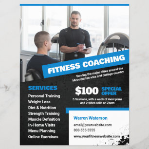 Prospectus 21,6 Cm X 24,94 Cm Blue Personal Trainer et Fitness Coaching Flyer