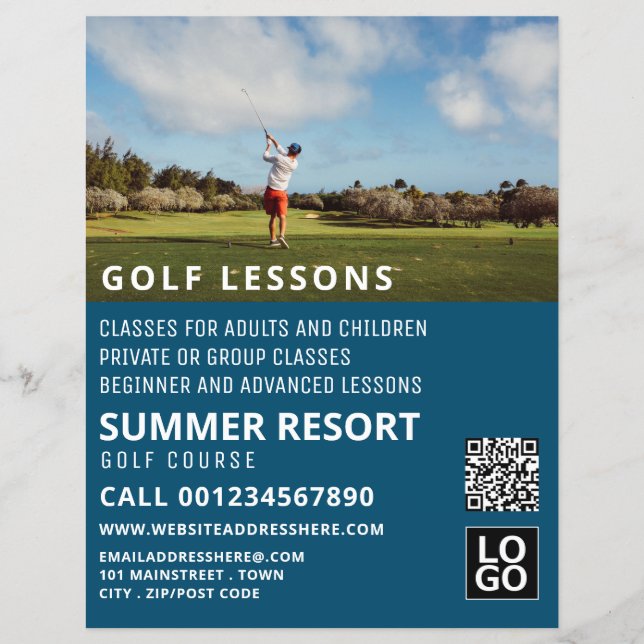 Prospectus 21,6 Cm X 24,94 Cm Blue Sky, GoIf Leçon Advertising Flyer (Devant)