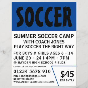 Prospectus 21,6 Cm X 24,94 Cm Bold moderne, Soccer Camp Advertising Flyer