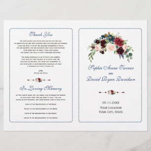 Prospectus 21,6 Cm X 24,94 Cm Bourgogne Rouge Marsala Programme de mariage flora