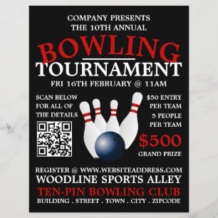 Prospectus 21,6 Cm X 24,94 Cm Bowling Ball & Pins, Tournoi de Bowling à dix broc