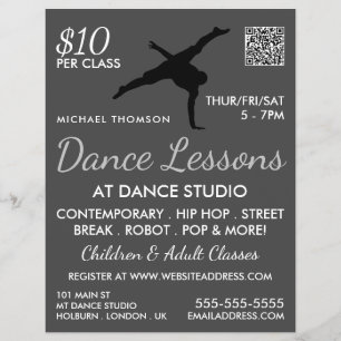 Prospectus 21,6 Cm X 24,94 Cm Break Dancer Silhouette, Dance Leçon Publicité
