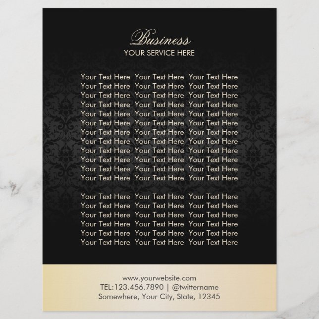 Prospectus 21,6 Cm X 24,94 Cm Brochures élégantes Gold & Black Damask (Devant)