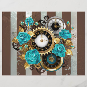 Prospectus 21,6 Cm X 24,94 Cm Cadran Steampunk et roses turquoise sur fond rayé