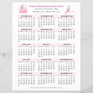 Prospectus 21,6 Cm X 24,94 Cm Calendrier de sensibilisation au cancer du sein su
