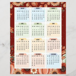 Prospectus 21,6 Cm X 24,94 Cm Calendrier des fleurs d'automne 2025 - Année en br
