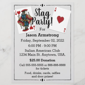 Prospectus 21,6 Cm X 24,94 Cm Carte à jouer Flyer pour enterrement de vie de gar