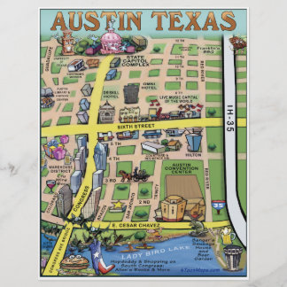 Prospectus 21,6 Cm X 24,94 Cm Carte du dessin du centre-ville d'Austin au Texas