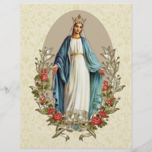 Prospectus 21,6 Cm X 24,94 Cm Catholicisme Vierge Marie Roses Rouges Religieuses