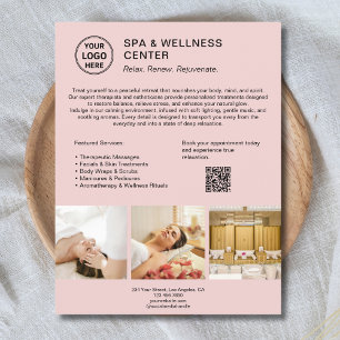 Prospectus 21,6 Cm X 24,94 Cm Centre de bien-être Spa Logo personnalisé QR Rose