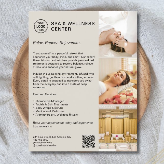 Prospectus 21,6 Cm X 24,94 Cm Centre de bien-être Spa moderne Affaires promotion (Modern Spa Wellness Center Promotional Business Flyer)