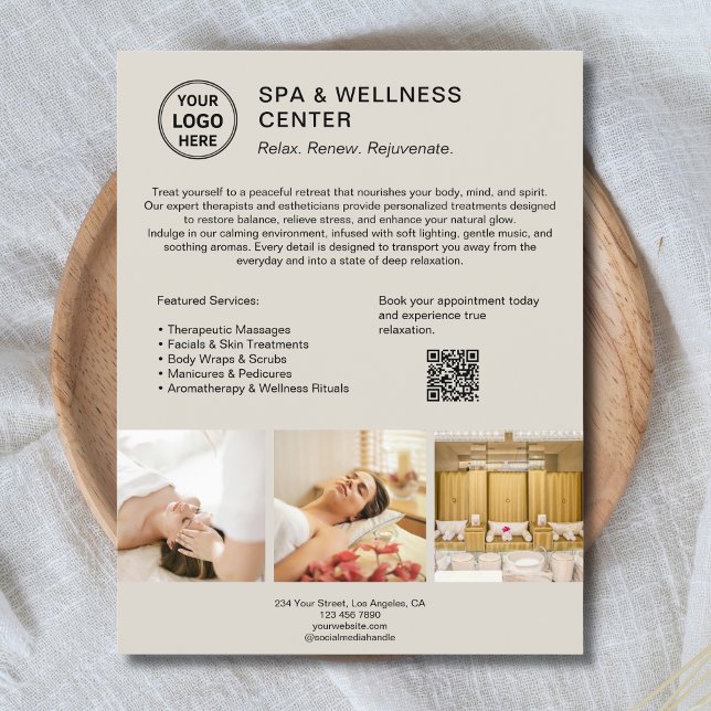 Prospectus 21,6 Cm X 24,94 Cm Centre de bien-être Spa moderne Affaires promotion (Modern Spa Wellness Center Promotional Business Flyer)