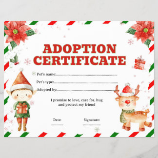 Prospectus 21,6 Cm X 24,94 Cm Certificat d'adoption de lutin et de renne modifia