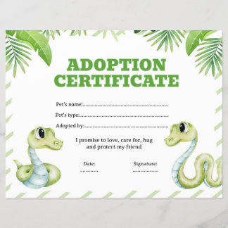Prospectus 21,6 Cm X 24,94 Cm Certificat d'adoption d'un animal de compagnie mod