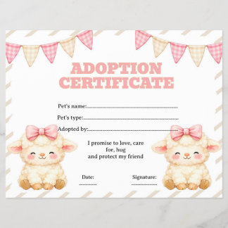 Prospectus 21,6 Cm X 24,94 Cm Certificat de adoption de mouton en peluche modifi