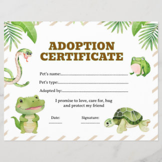 Prospectus 21,6 Cm X 24,94 Cm Certificat de adoption de reptile modifiable