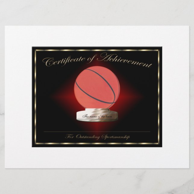 Prospectus 21,6 Cm X 24,94 Cm Certificat de réussite de basket-ball (Devant)