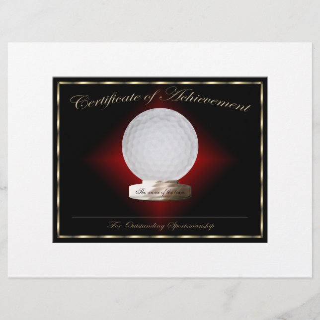 Prospectus 21,6 Cm X 24,94 Cm Certificat de réussite Golf (Devant)