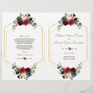 Prospectus 21,6 Cm X 24,94 Cm Charm Bourgogne Floral Gold Frame Programme de mar