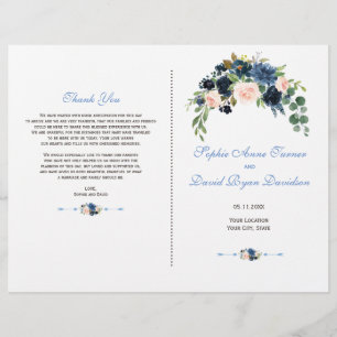 Prospectus 21,6 Cm X 24,94 Cm Charm Navy Blue Blush Flowers Programme de fleurs