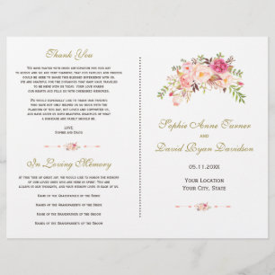 Prospectus 21,6 Cm X 24,94 Cm Charm Watercolor Blush Pink Floral Wedding Program