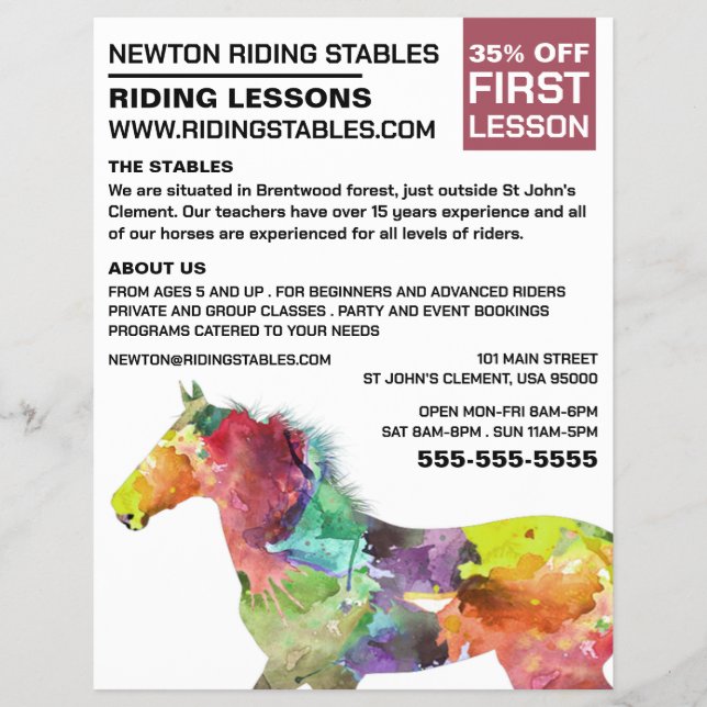 Prospectus 21,6 Cm X 24,94 Cm Cheval artistique, Instructeur d'équitation, Acadé (Devant)