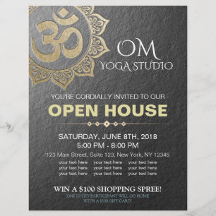 Prospectus 21,6 Cm X 24,94 Cm Chic Black Gold OM Mandala YOGA Studio Open House